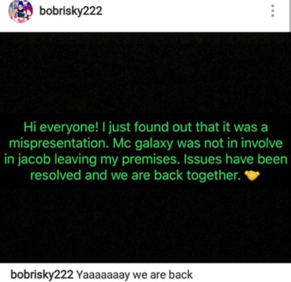 Osheyy Baddest! Bobrisky announces that he's back to being friends with MC Galaxy