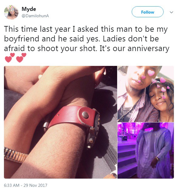 Awwwn! Nigerian Lady Who Asked Her Boyfriend Out Celebrates One Year Anniversary.