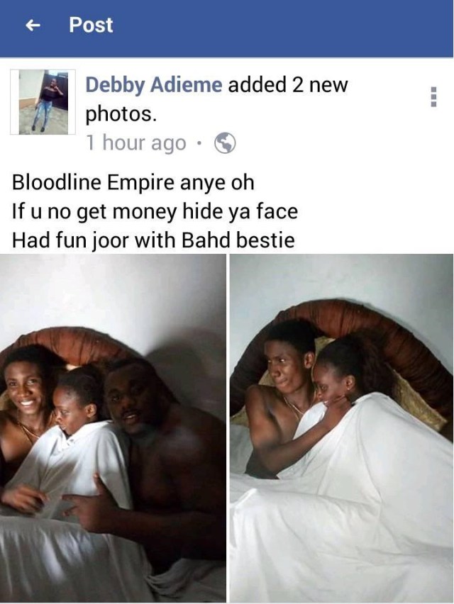 Nigerian Lady posts after-sex photos with 3 guys on Facebook.. But then she says nothing happened between them!