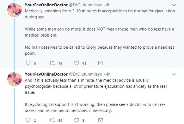 'If You Release In 3 - 5 Mins During S3x, You Shouldn't Feel Less Of A Man' - Nigerian Doctor Says.