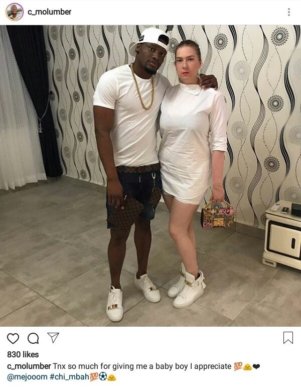 Nigerian footballer Chimezie Mbah appreciates his Polish wife for giving him a baby boy