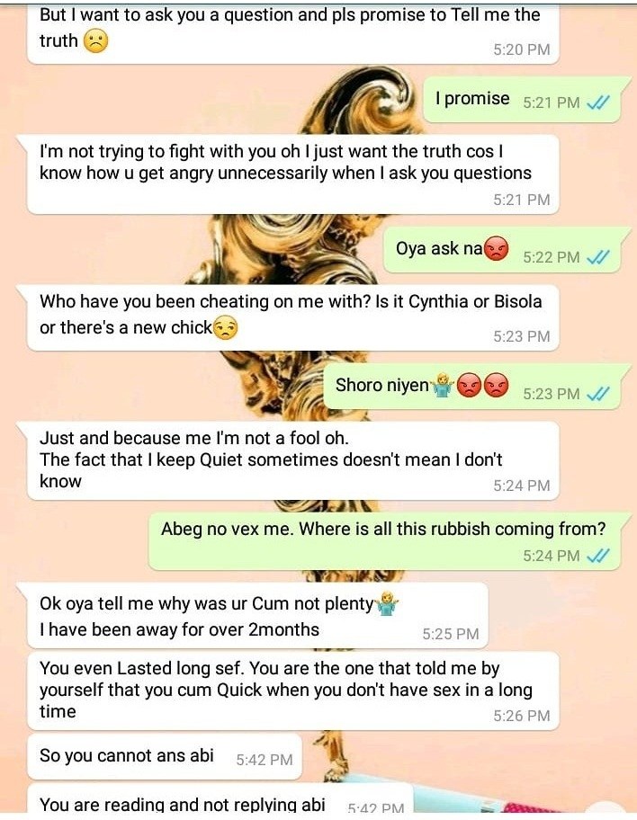 Lady finds out her man is cheating after checking the quantity of his sperm. (Whatsapp screenshot)