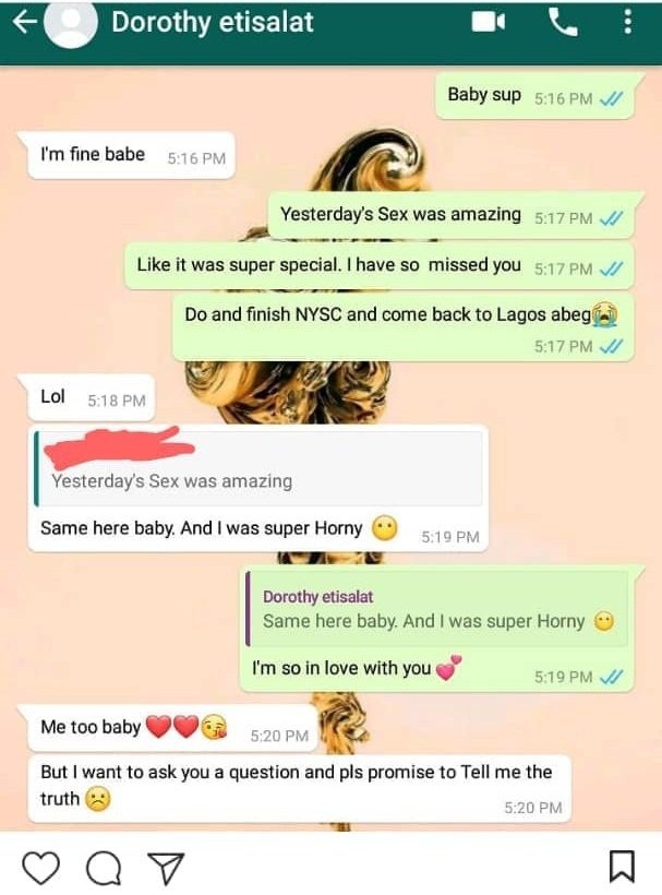 Lady finds out her man is cheating after checking the quantity of his sperm. (Whatsapp screenshot)