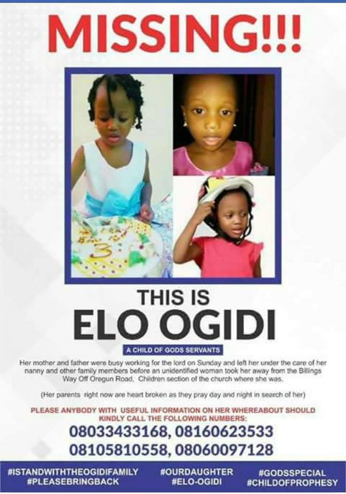Fraudsters posing as kidnappers attempt to swindle parents of missing 4-year-old girl abducted at Christ Embassy in Lagos