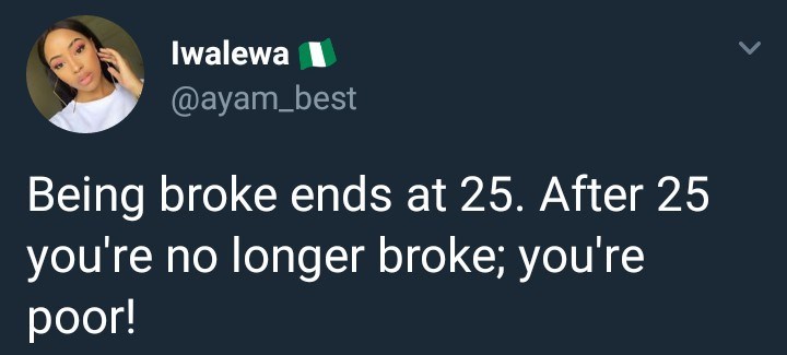 Twitter user gets savage response after saying 'being broke at 25 means you're poor'