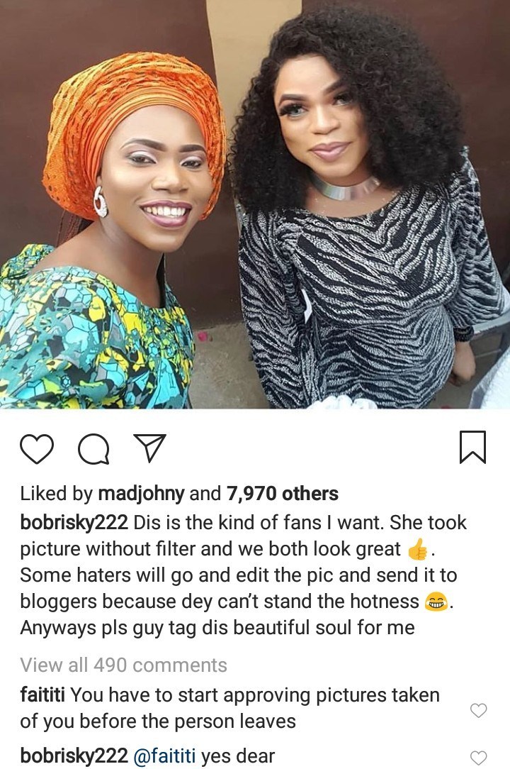 Bobrisky explains why he looked different in unflattering fan photos
