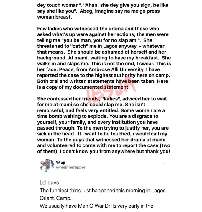 Female NYSC Corp Member sexually assaults Male Corp Member in Lagos Camp, then slaps him