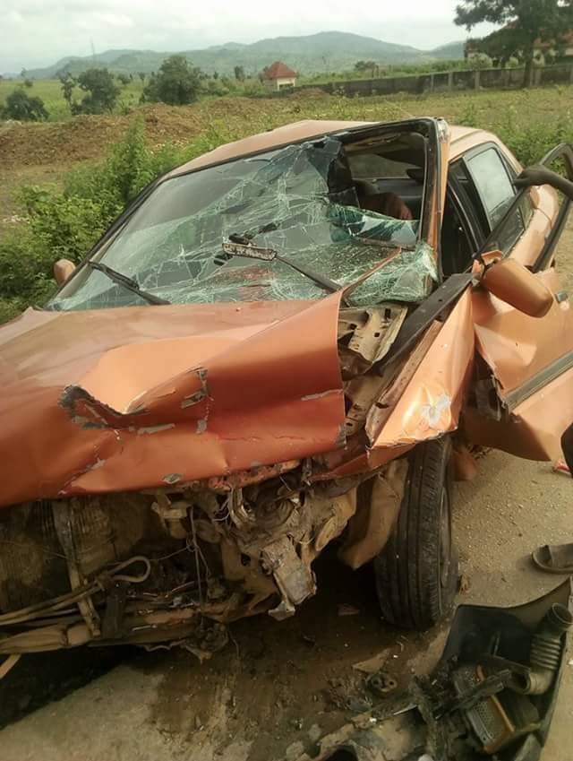 Female Corps member miraculously escapes death after car gets crushed in drastic accident (Photos)