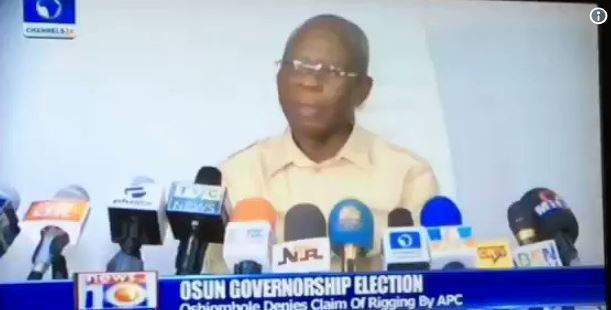 Osun Election: Moment Adams Oshiomole, mistakenly mentions 'rigging' while speaking on Osun state election rerun
