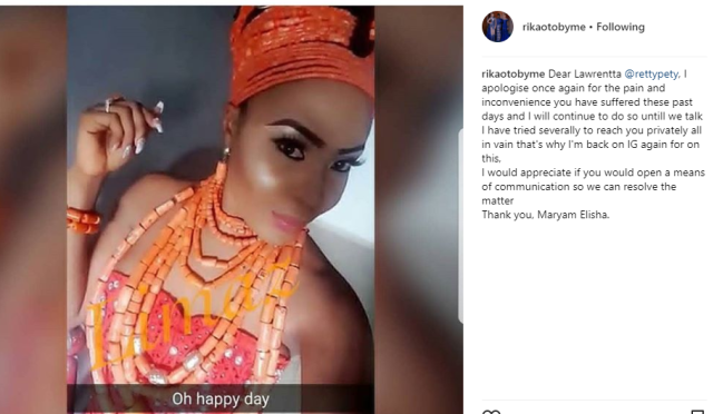 Designer, Maryam Elisha Apologizes To Mercy Aigbe And Aggrieved Bride Over Controversial Wedding Reception Dress.