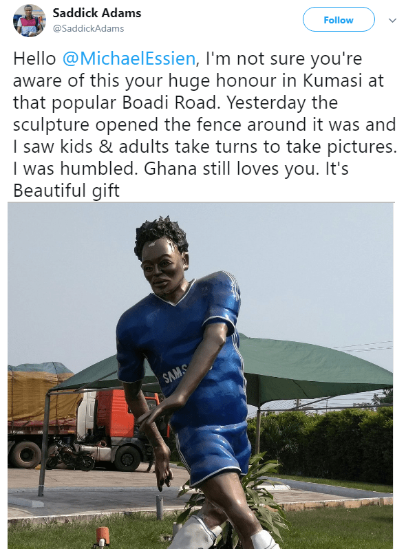 Michael Essien honored with a bizzare-looking statue in Ghana