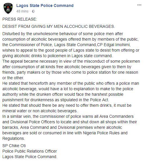 'Desist from giving my men alcohol,' - Police commissioner warns Lagosians