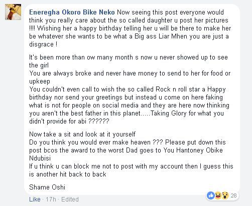 Nigerian woman drags her absentee baby daddy after he wished their daughter a happy birthday on social media.