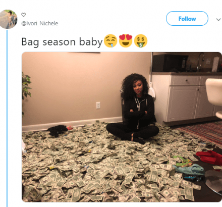 Lady show off cash she made as a stripper, after she resigned from her job