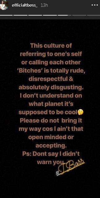 Tboss blasts ladies who feel cool calling themselves and others 'b*tches.'