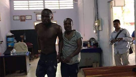 Two Nigerian men arrested in Cambodia for fighting on the street (Photos)