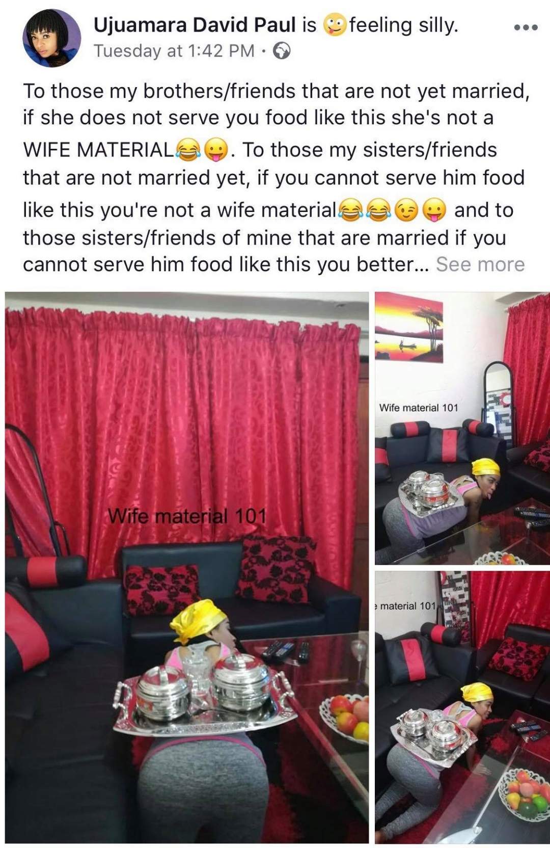 Nigerian Lady reveals how she serves food to her husband, tells other women to do same
