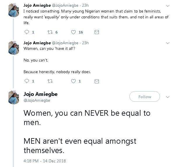 'Women, you can NEVER be equal to men' - Female OAP says on feminism (Videos)