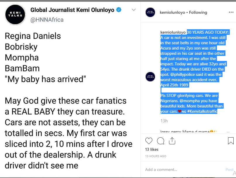 A car is not an investment - Kemi Olunloyo shades Regina Daniels, Mompha, Bobrisky and others