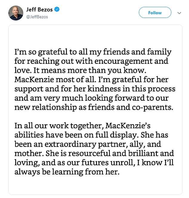 Jeff Bezos settles divorce with wife, MacKenzie, giving her $32billion of his Amazon shares