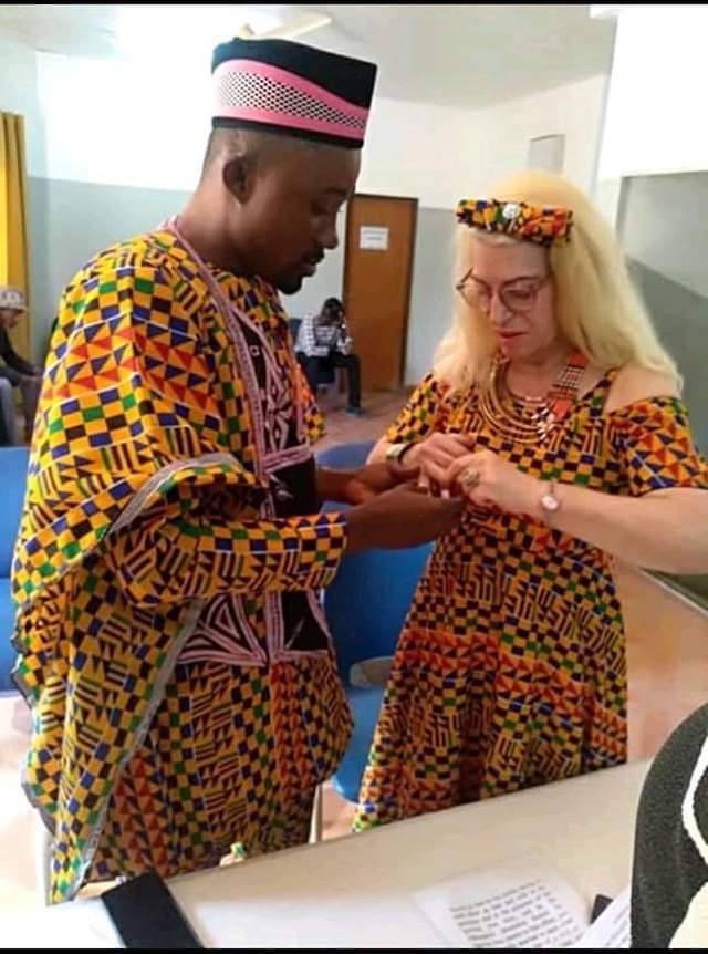 Young African man thanks God for giving him a 'woman of honour' as he weds white woman (Photos)