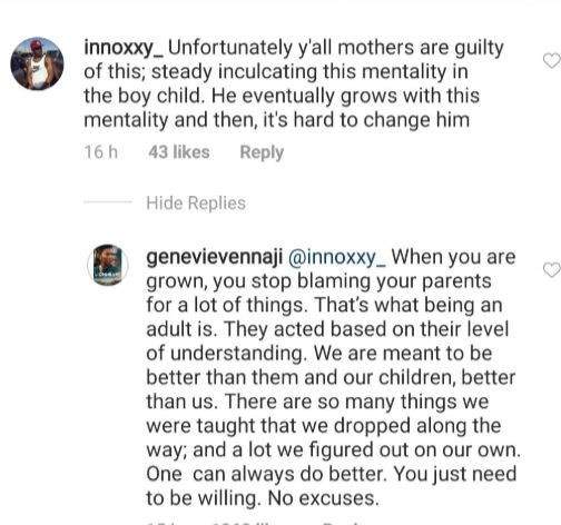 Genevieve Nnaji and a fan disagree over her post on 'boys objectification'