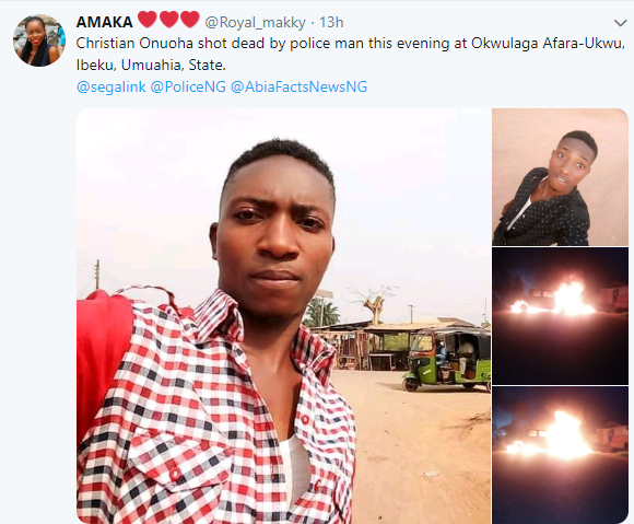 Young man allegedly shot dead by trigger-happy police officer in Umuahia (photos)