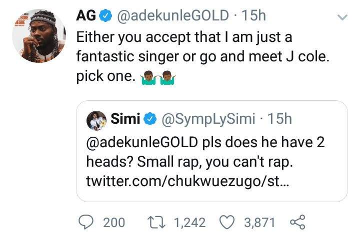 Singer, Adekunle Gold gives Simi an ultimatum in funny Twitter exchange; Simi's mum replies