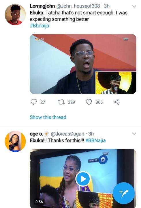 #BBNaija 2019: Nigerians react hilariously to Ebuka's questions for Tacha during Sunday's live show