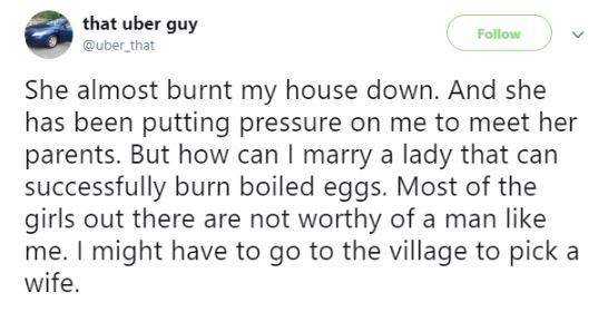 Nigerian man laments, in shock after his girlfriend burnt two eggs in his kitchen