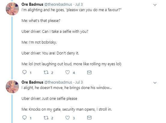 Lady shares hilarious encounter with an Uber driver who thought she's Bobrisky