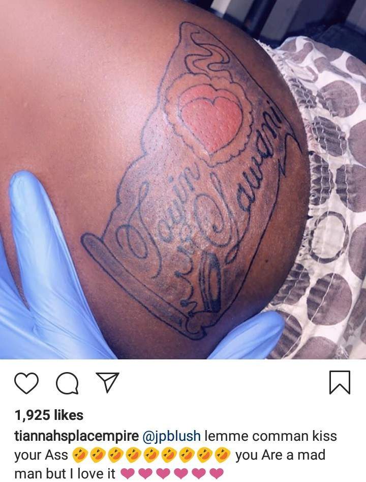 Toyin Lawani's staff, JP Blush gets huge tattoo of her name on his butt (photo)