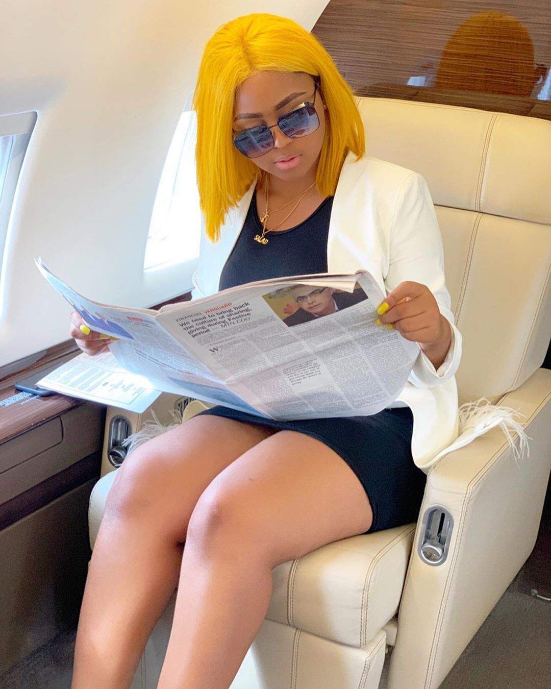 'Simple Girl With Zero Worries' - Regina Daniels Poses In Her Husband's Private Jet