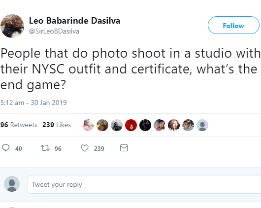 Eish! Read savage reply BBBNaija's Leo Dasilva got after he criticized corps members who do studio shoots