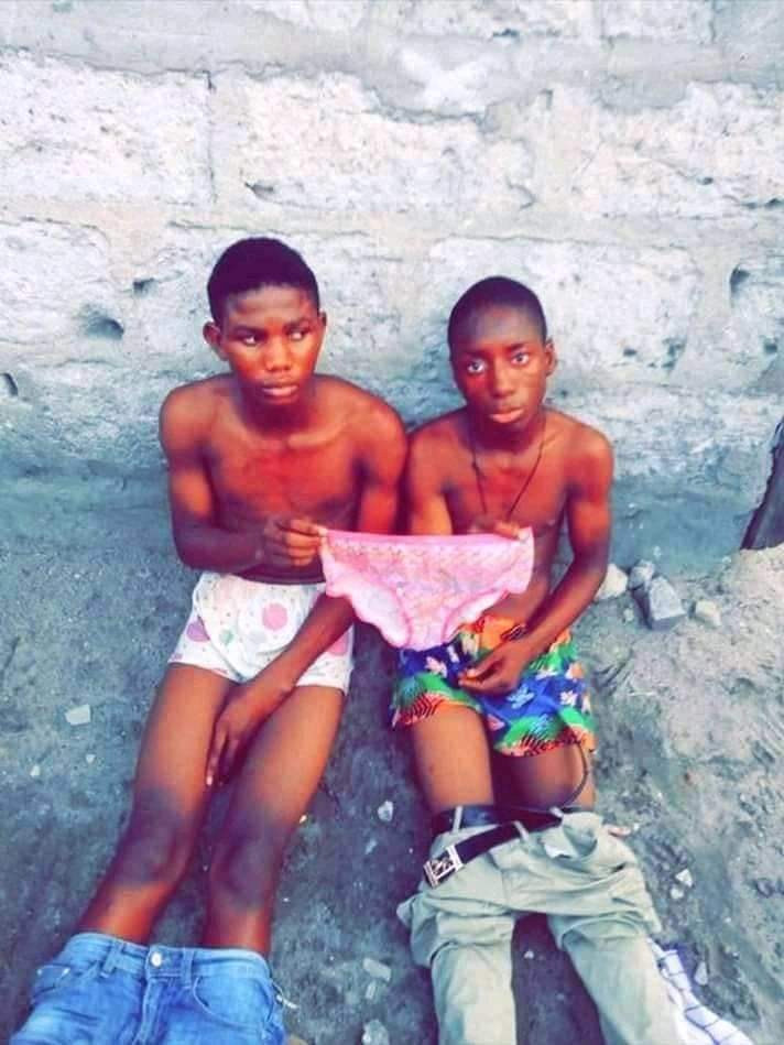 Young boys caught stealing panties in Lagos, forced to strip by residents.