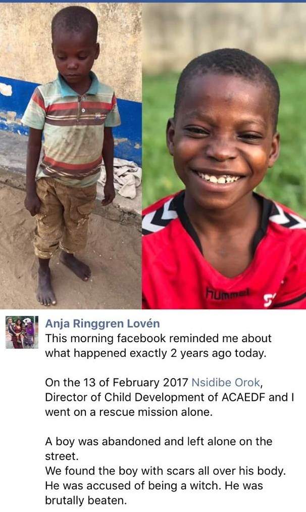 Young boy looking healthy 2 years after he was branded a witch.