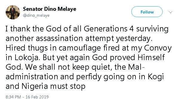 Dino Melaye survives another assassination attempt.