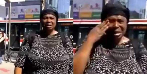 White man humiliates Nigerian woman begging for money on the streets of Canada (Video)