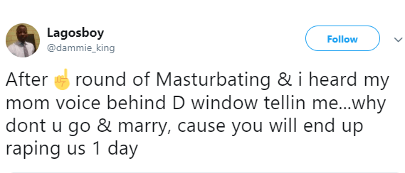 Nigerian man reveals what his mother said after she caught him masturbating