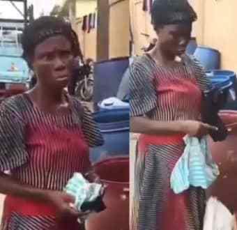 Elderly woman caught stealing panties and pads from a dustbin (Video)