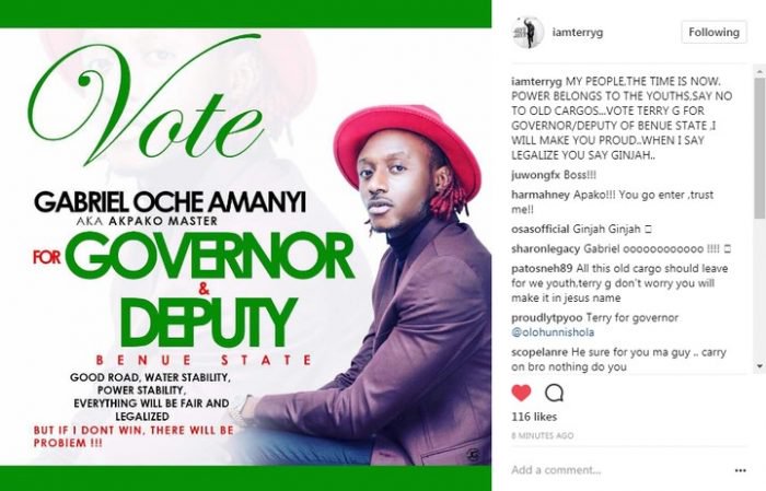 Gabriel Oche Amanyi 'Terry G' To Contest For Benue State Governorship Election