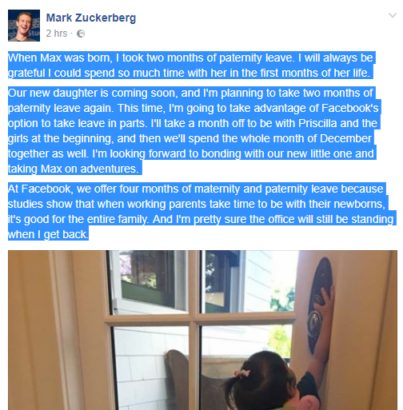 Mark Zuckerberg Announce His Paternity Leave Plans
