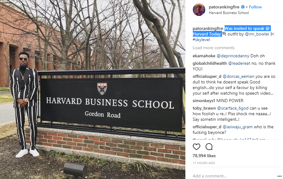 Patoranking said he spoke at Harvard, but some white folks don't believe him
