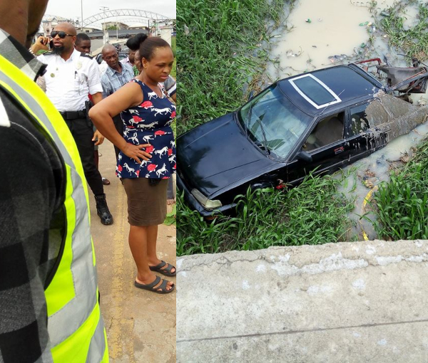 Driver loses control of car, falls into stream in Owerri (Photos)