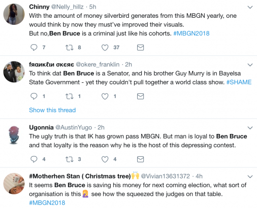 MGBN 2018: Nigerians slam Ben Bruce, SilverbirdTV over poor quality #MBGN2018