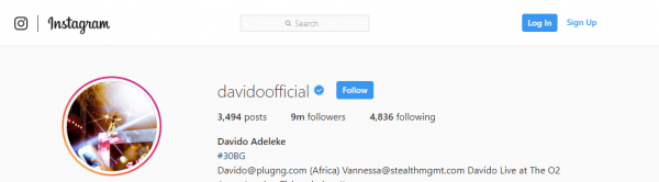 Davido hits 9 million followers on Instagram