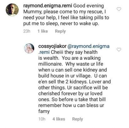 See shocking advice Cossy Orjiakor gave a depressed follower