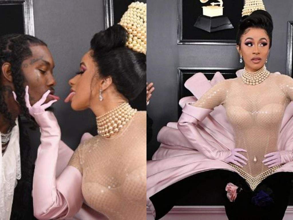 Cardi B and Offset kiss each other at the 2019 Grammy Awards
