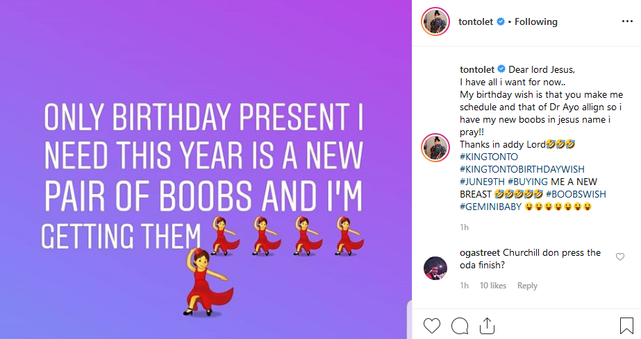 Tonto Dikeh prays to Jesus for new set of boobs