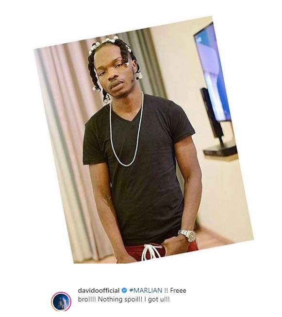 Davido reacts to arrest of singer, Naira Marley by EFCC